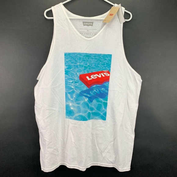 Levi's Mens Floating Logo Tank Top Sleeveless T-Shirt White XL - Picture 1 of 3